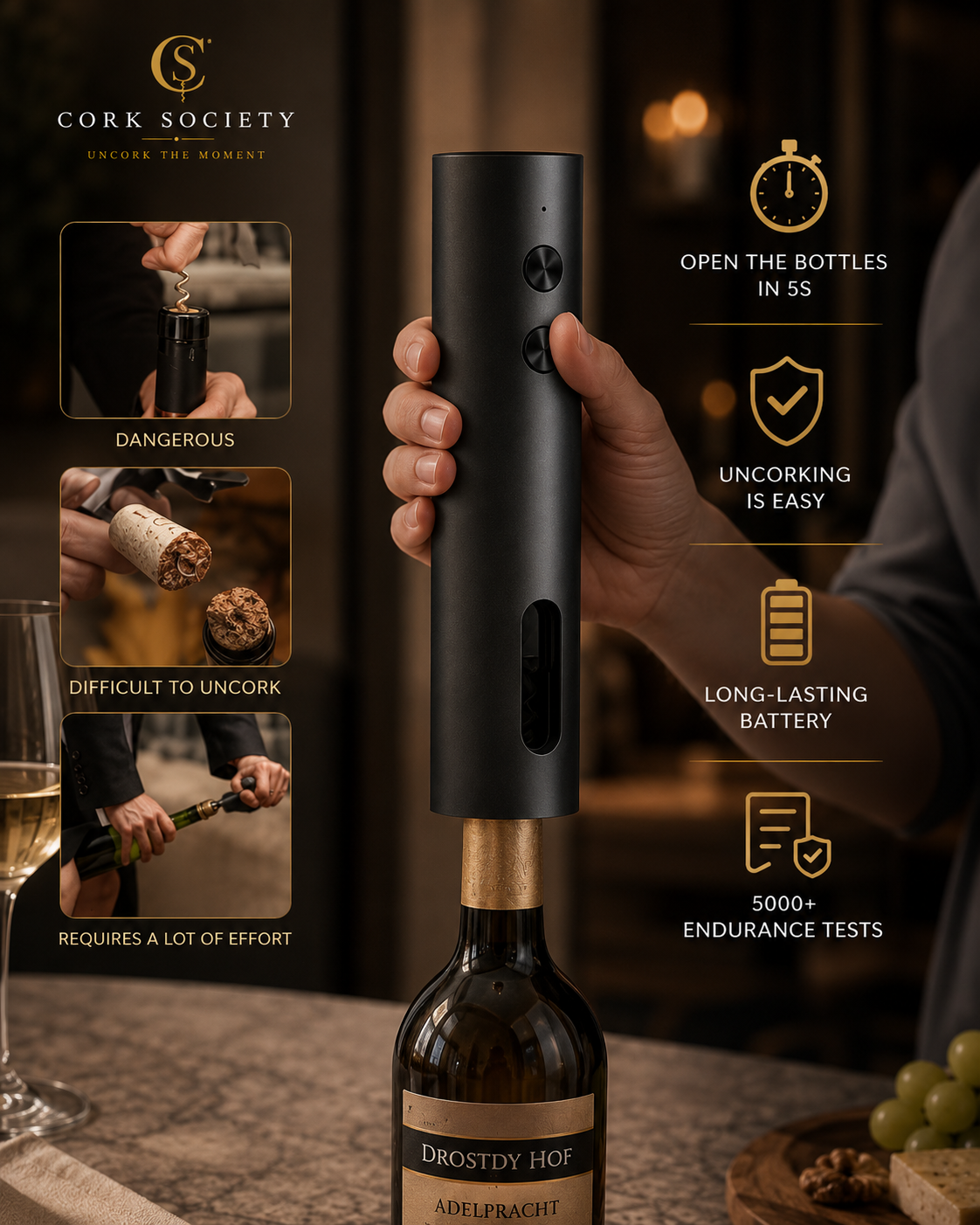 Cork Society Uncork™ Rechargeable Electric Wine Opener